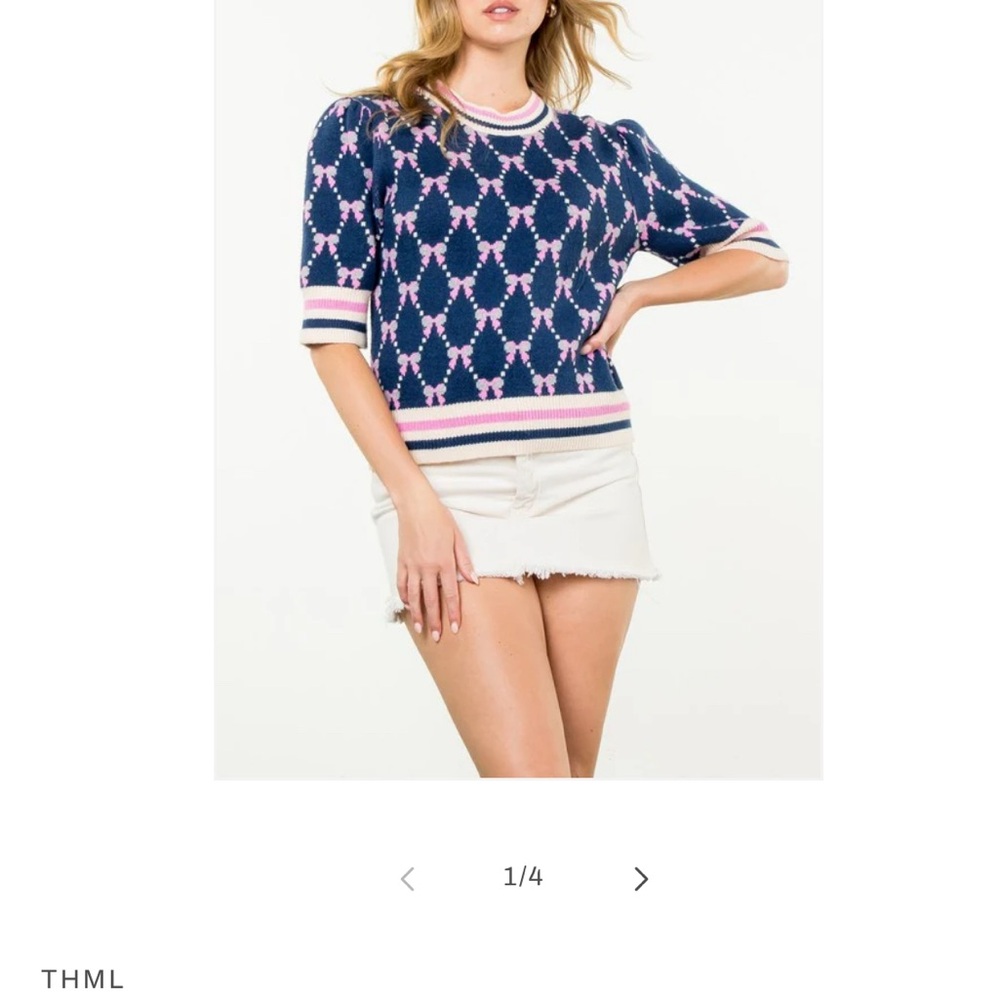 THML Navy and Pink Knit Top